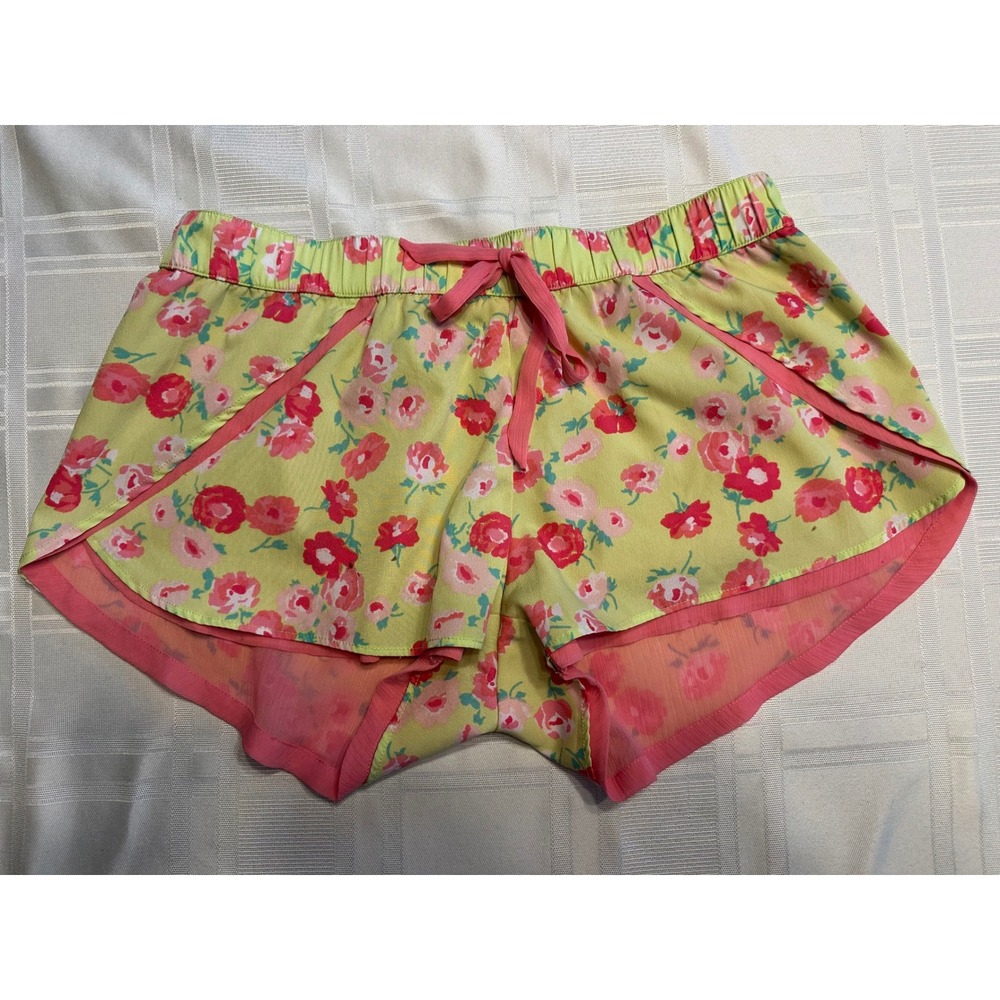 Aerie Shorts Women S Yellow Pink Floral Tulip Layered Chiffon Casual Lounge